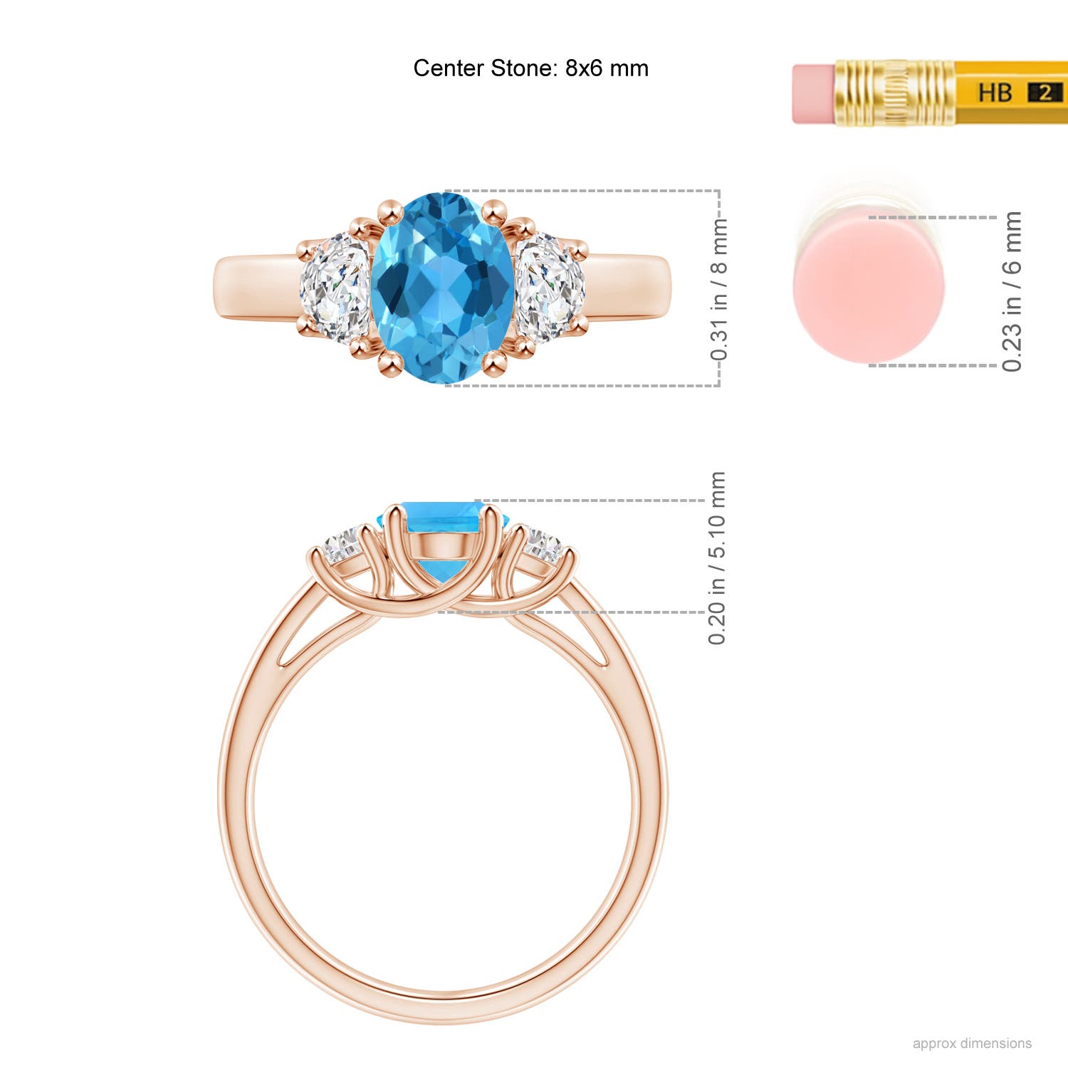 AAA - Swiss Blue Topaz / 1.82 CT / 14 KT Rose Gold