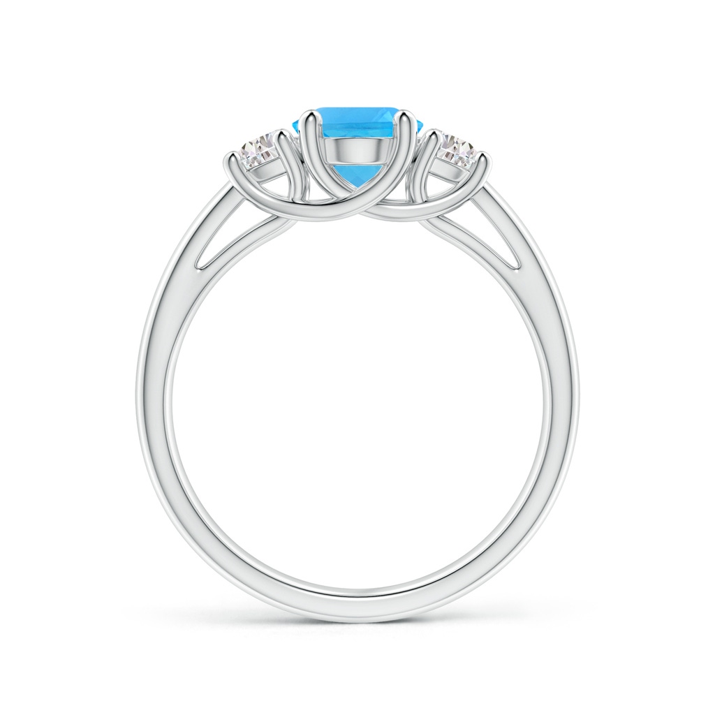 8x6mm AAA Three Stone Oval Swiss Blue Topaz and Half Moon Diamond Ring in White Gold Side-1