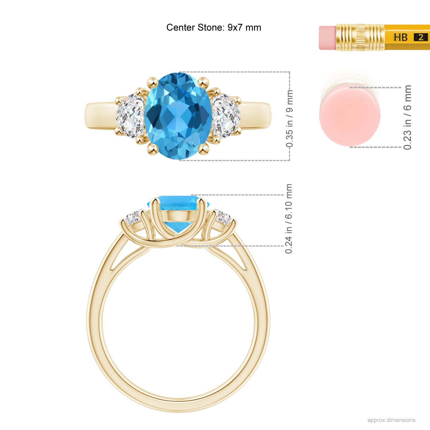 AAA - Swiss Blue Topaz / 2.57 CT / 14 KT Yellow Gold