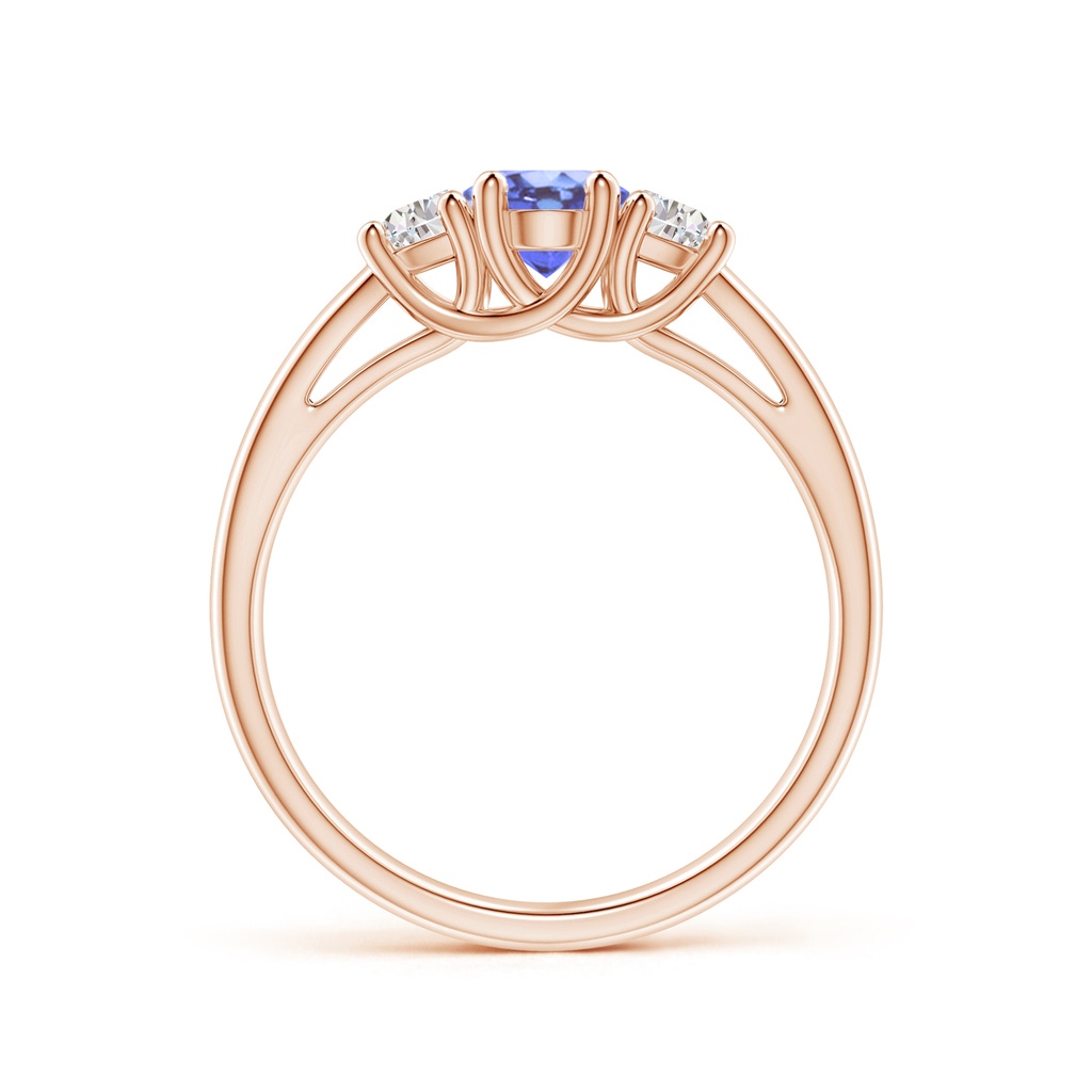 7x5mm A Three Stone Oval Tanzanite and Half Moon Diamond Ring in 10K Rose Gold Side-1