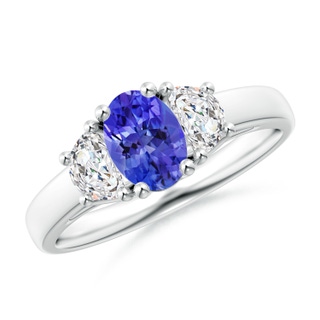 7x5mm AAA Three Stone Oval Tanzanite and Half Moon Diamond Ring in 9K White Gold