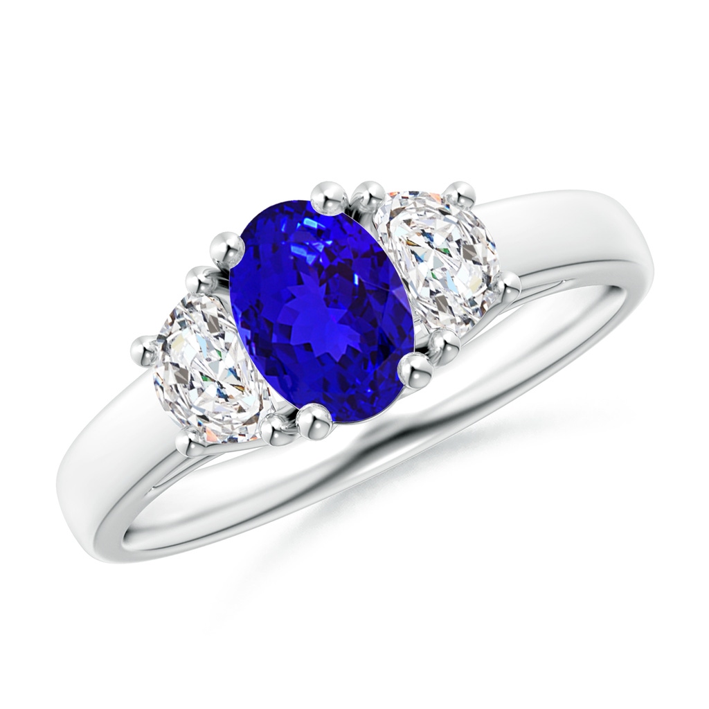 7x5mm AAAA Three Stone Oval Tanzanite and Half Moon Diamond Ring in P950 Platinum