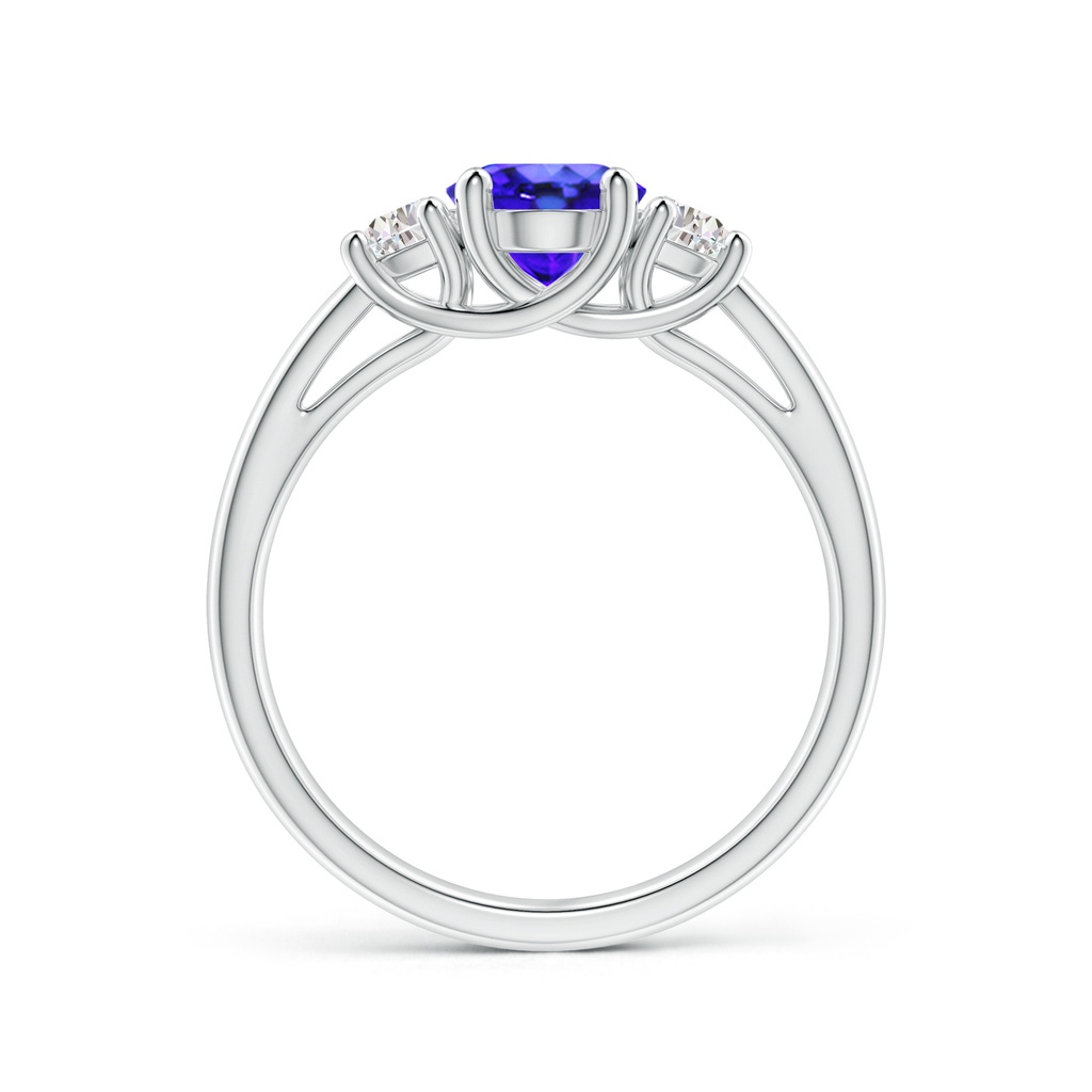 8x6mm AAA Three Stone Oval Tanzanite and Half Moon Diamond Ring in White Gold Side-1