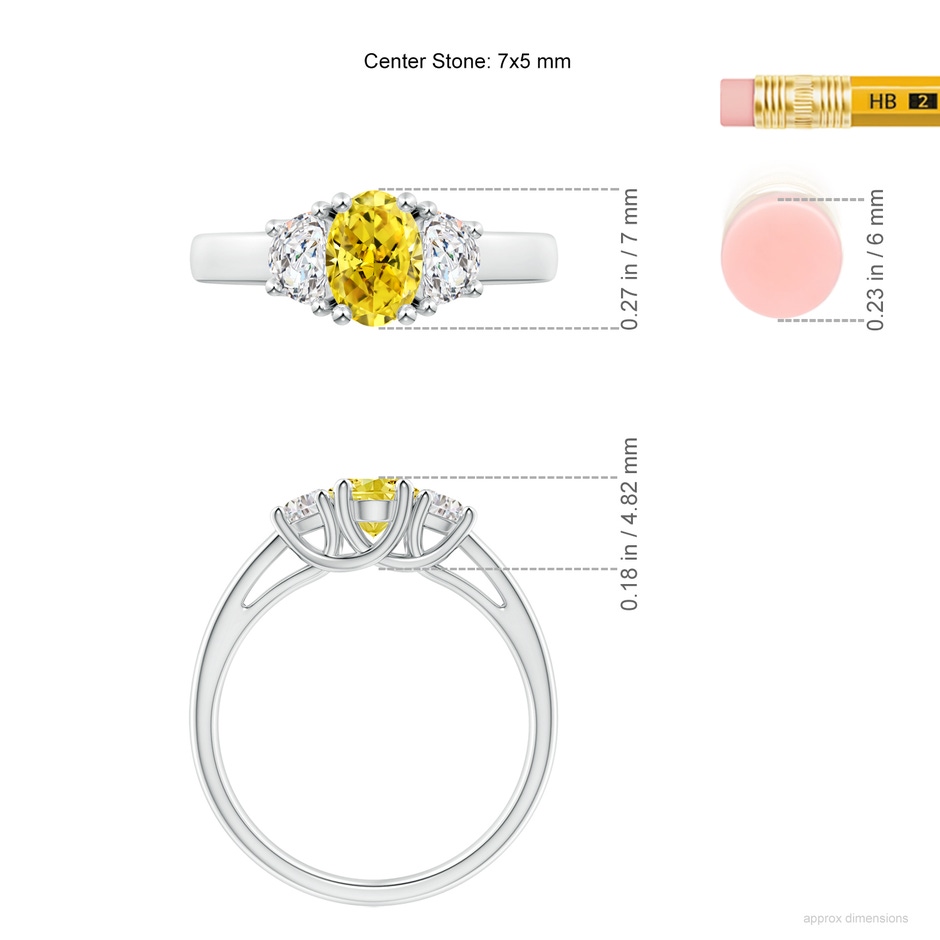 7x5mm AAAA Three Stone Oval Fancy Intense Yellow and Half Moon White Diamond Ring in S999 Silver ruler