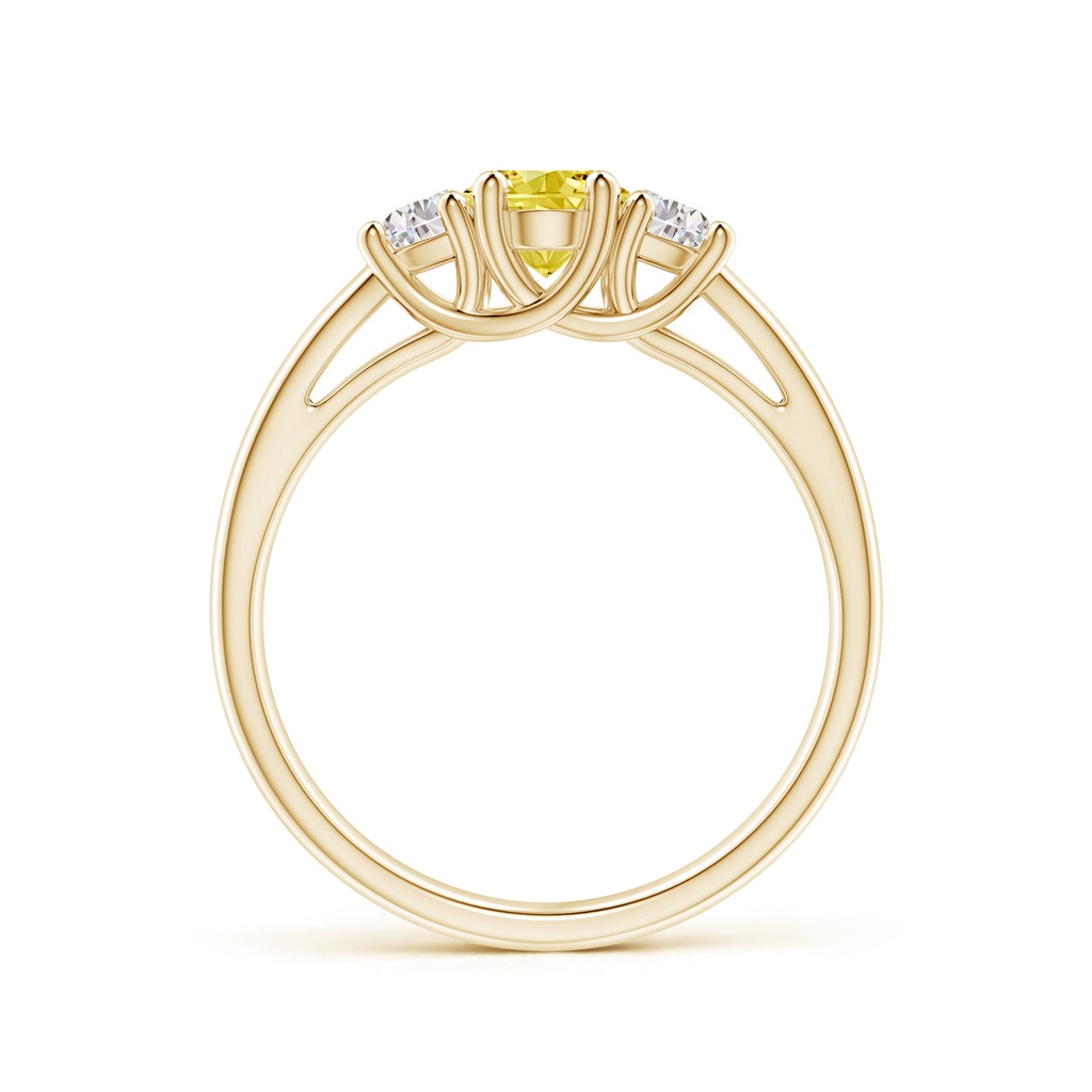 7x5mm AAAA Three Stone Oval Fancy Intense Yellow and Half Moon White Diamond Ring in Yellow Gold - side 199