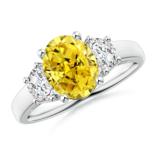 9x7mm AAAA Three Stone Oval Fancy Intense Yellow and Half Moon White Diamond Ring in S999 Silver
