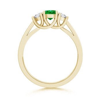 8x6mm AAAA Emerald and Diamond Tapered Shank Three Stone Ring in Yellow Gold Product Image