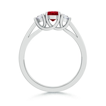 7x5mm AAA Ruby and Diamond Tapered Shank Three Stone Ring in White Gold Product Image