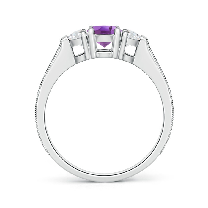 7x5mm A Oval Amethyst and Half Moon Diamond Three Stone Ring in White Gold product image
