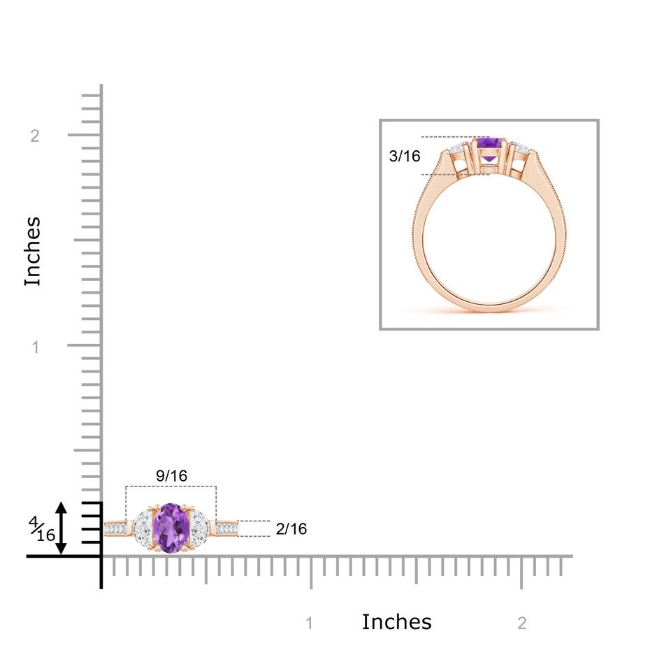 7x5mm AA Oval Amethyst and Half Moon Diamond Three Stone Ring in Rose Gold product image