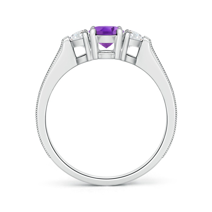 7x5mm AA Oval Amethyst and Half Moon Diamond Three Stone Ring in White Gold product image