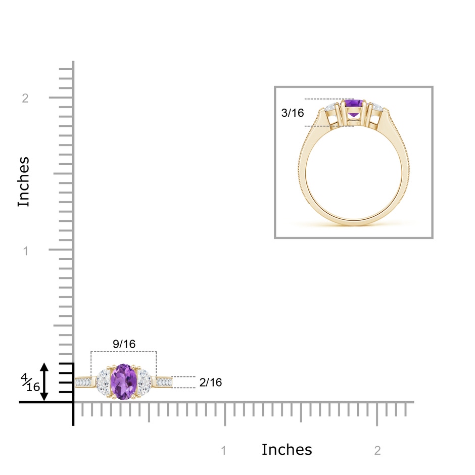 7x5mm AA Oval Amethyst and Half Moon Diamond Three Stone Ring in Yellow Gold product image