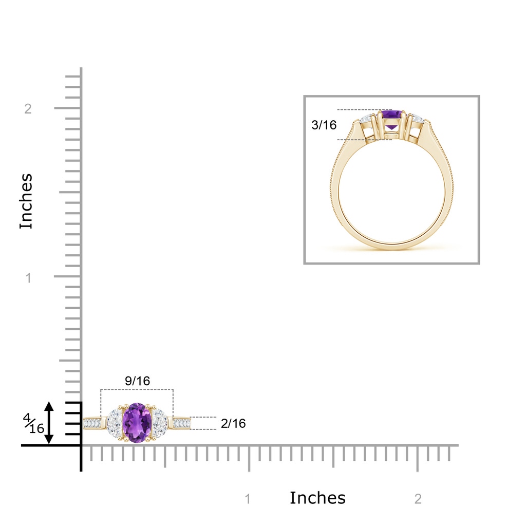 7x5mm AAA Oval Amethyst and Half Moon Diamond Three Stone Ring in 10K Yellow Gold Product Image