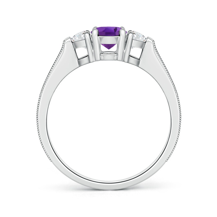 7x5mm AAA Oval Amethyst and Half Moon Diamond Three Stone Ring in P950 Platinum product image