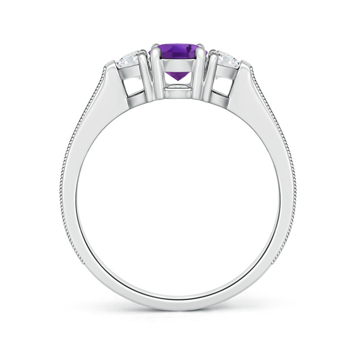 7x5mm AAA Oval Amethyst and Half Moon Diamond Three Stone Ring in White Gold product image