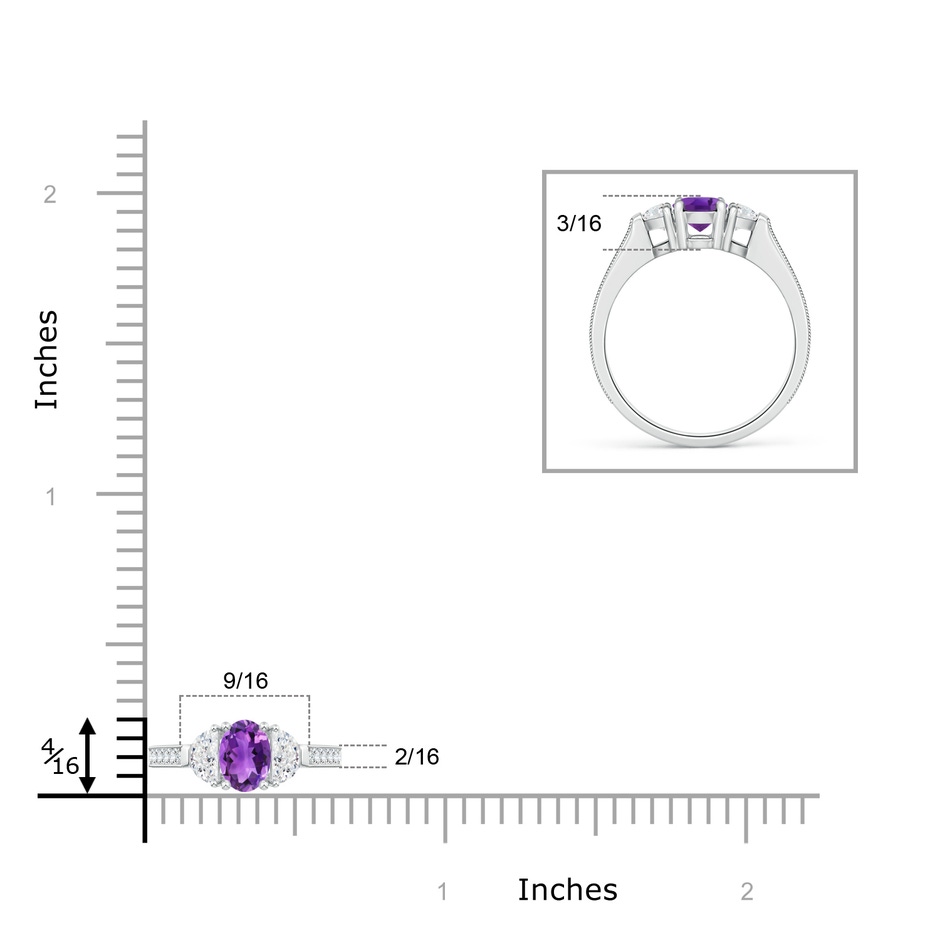 7x5mm AAA Oval Amethyst and Half Moon Diamond Three Stone Ring in White Gold product image