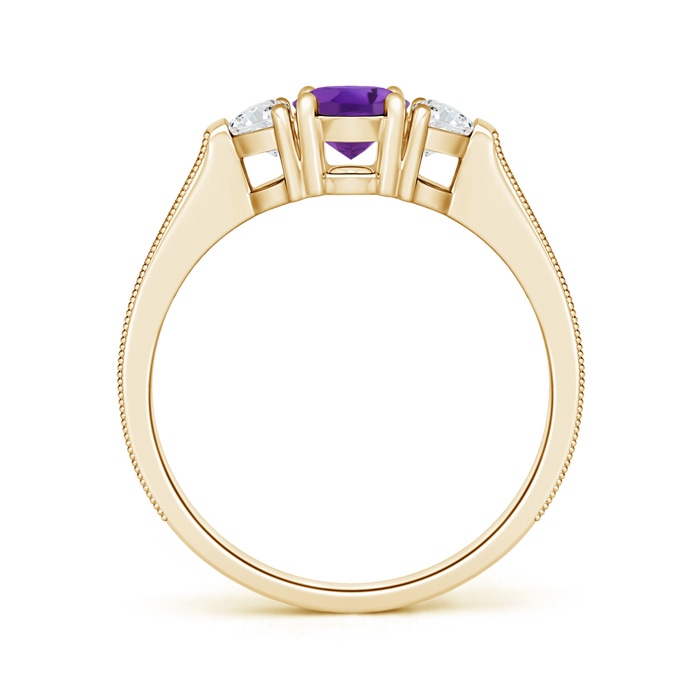 7x5mm AAA Oval Amethyst and Half Moon Diamond Three Stone Ring in Yellow Gold product image