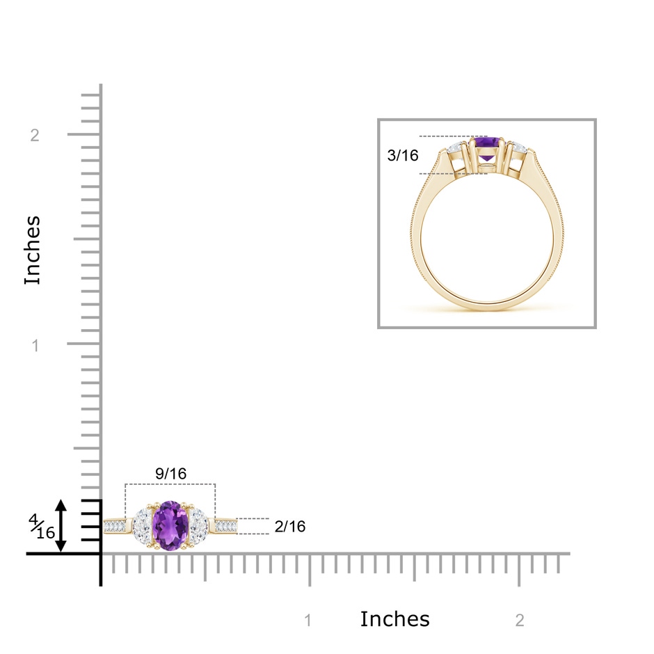 7x5mm AAA Oval Amethyst and Half Moon Diamond Three Stone Ring in Yellow Gold product image