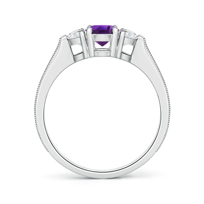 7x5mm AAAA Oval Amethyst and Half Moon Diamond Three Stone Ring in P950 Platinum product image