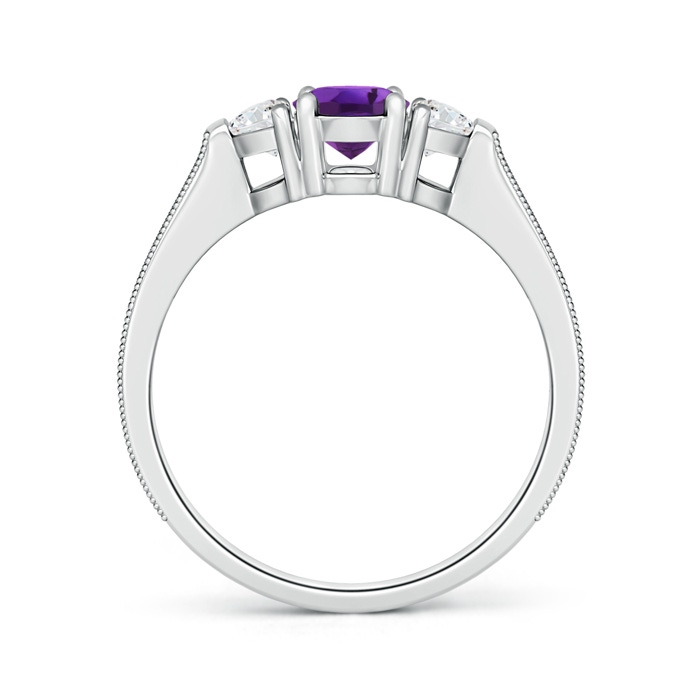 7x5mm AAAA Oval Amethyst and Half Moon Diamond Three Stone Ring in White Gold Product Image