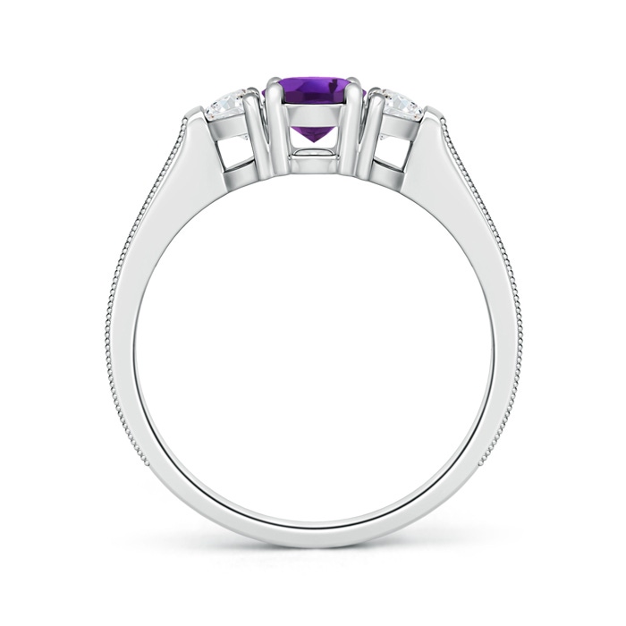 7x5mm AAAA Oval Amethyst and Half Moon Diamond Three Stone Ring in White Gold product image