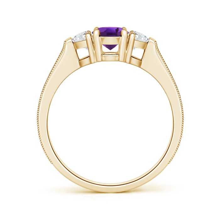 7x5mm AAAA Oval Amethyst and Half Moon Diamond Three Stone Ring in Yellow Gold product image