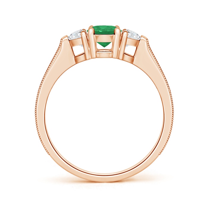 7x5mm A Oval Emerald and Half Moon Diamond Three Stone Ring in Rose Gold product image