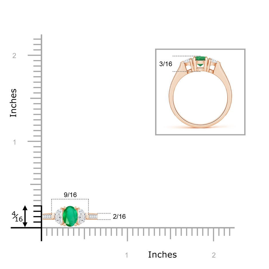 7x5mm A Oval Emerald and Half Moon Diamond Three Stone Ring in Rose Gold product image