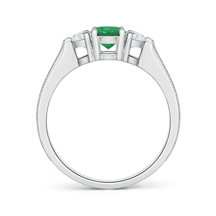 7x5mm A Oval Emerald and Half Moon Diamond Three Stone Ring in White Gold product image