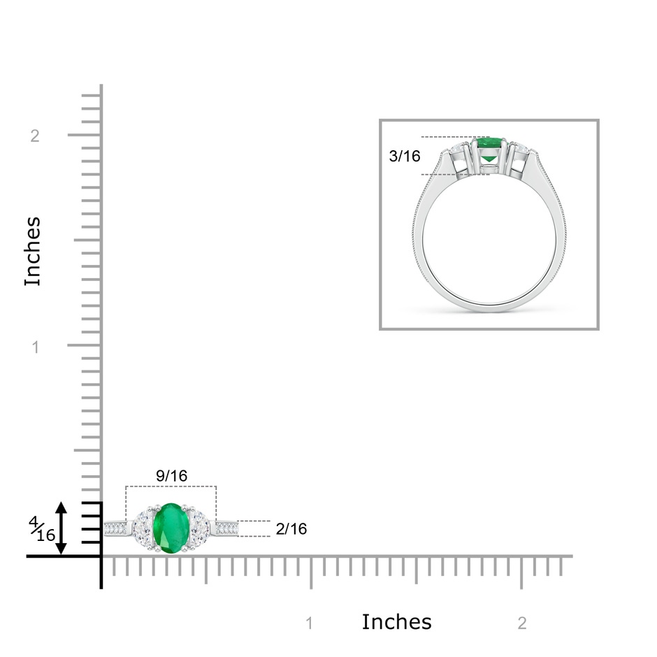 7x5mm A Oval Emerald and Half Moon Diamond Three Stone Ring in White Gold product image