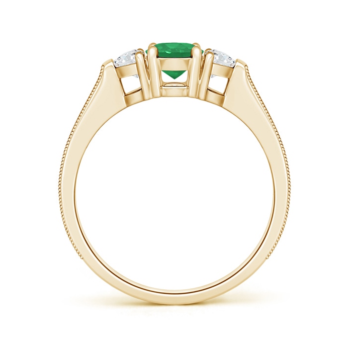 7x5mm A Oval Emerald and Half Moon Diamond Three Stone Ring in Yellow Gold product image