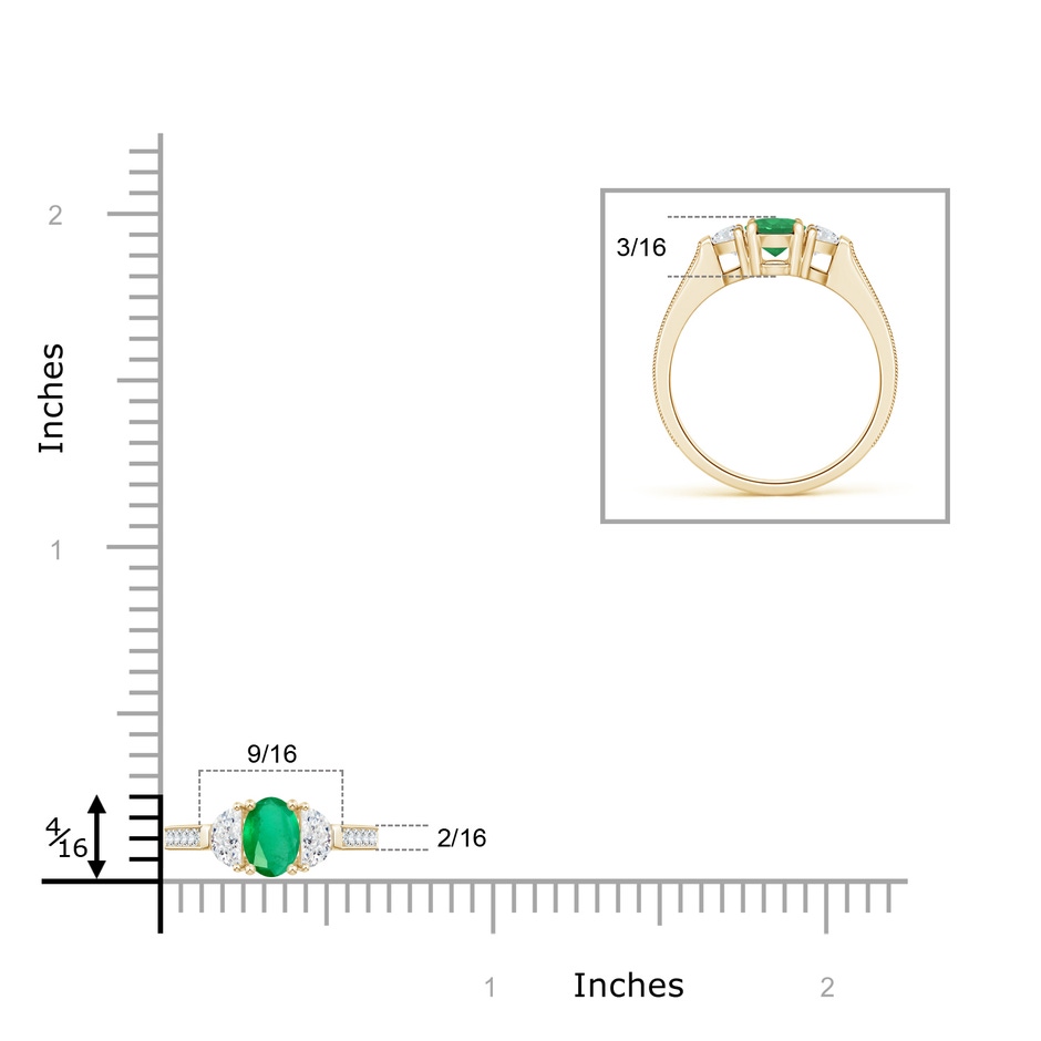 7x5mm A Oval Emerald and Half Moon Diamond Three Stone Ring in Yellow Gold product image