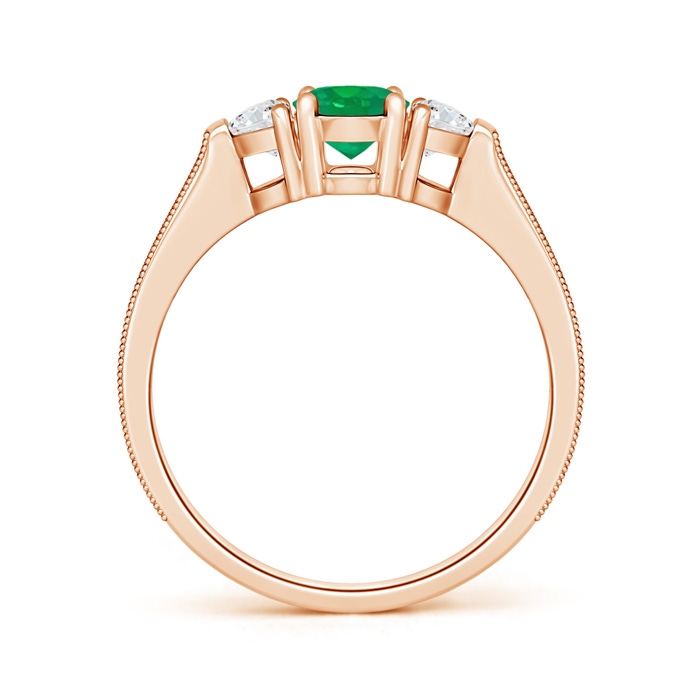 7x5mm AA Oval Emerald and Half Moon Diamond Three Stone Ring in Rose Gold product image