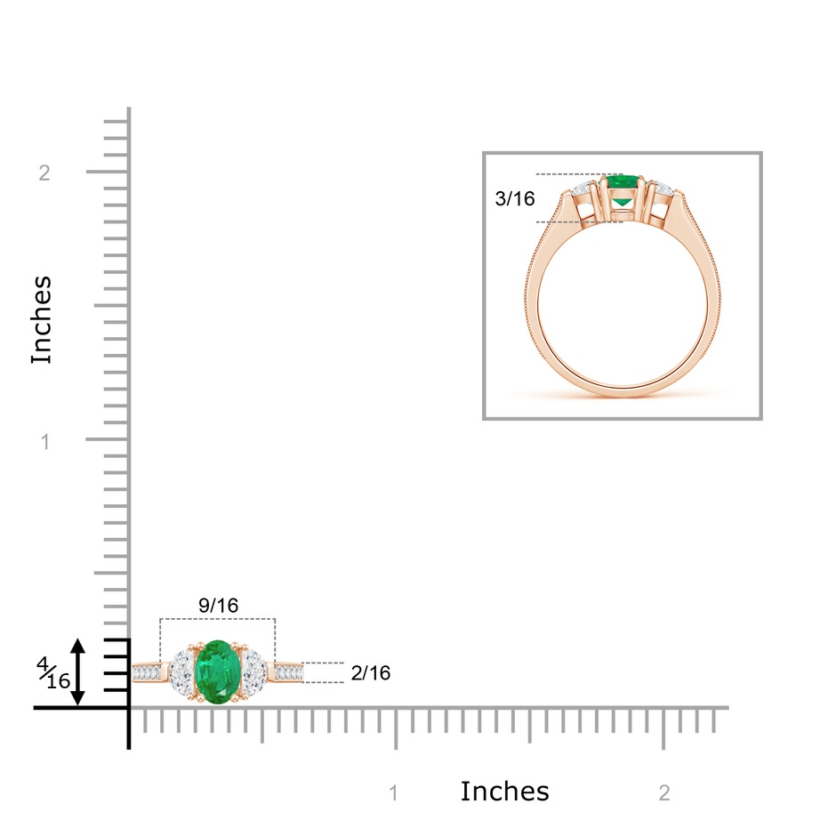 7x5mm AA Oval Emerald and Half Moon Diamond Three Stone Ring in Rose Gold product image