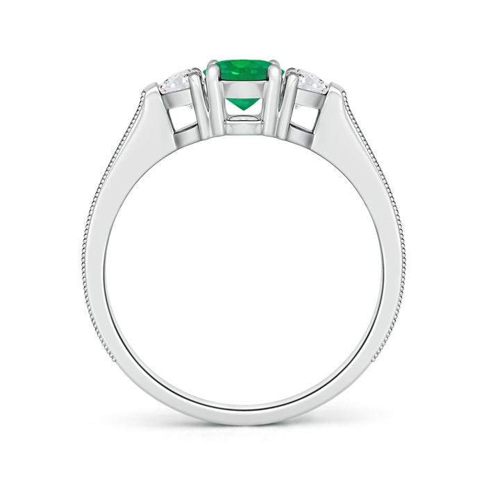 7x5mm AA Oval Emerald and Half Moon Diamond Three Stone Ring in White Gold product image