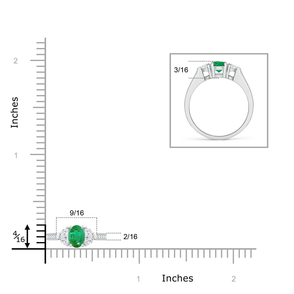 7x5mm AA Oval Emerald and Half Moon Diamond Three Stone Ring in White Gold product image