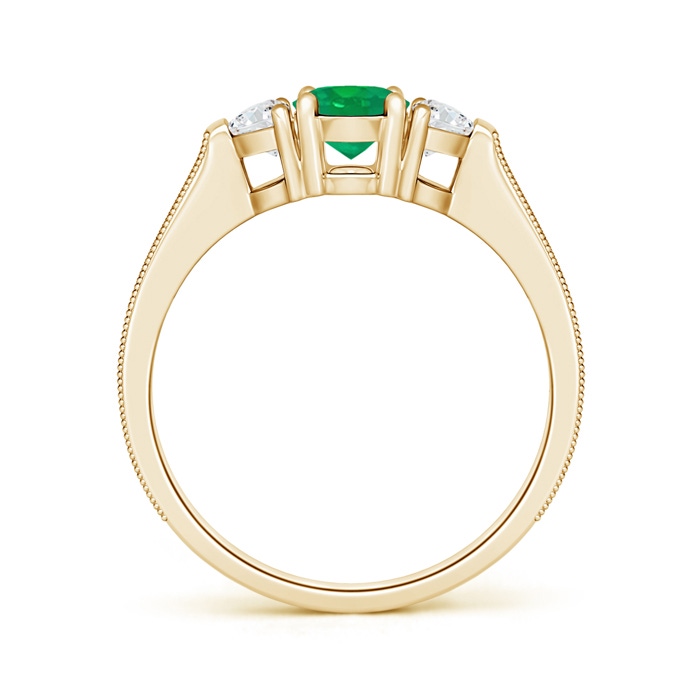 7x5mm AA Oval Emerald and Half Moon Diamond Three Stone Ring in Yellow Gold product image