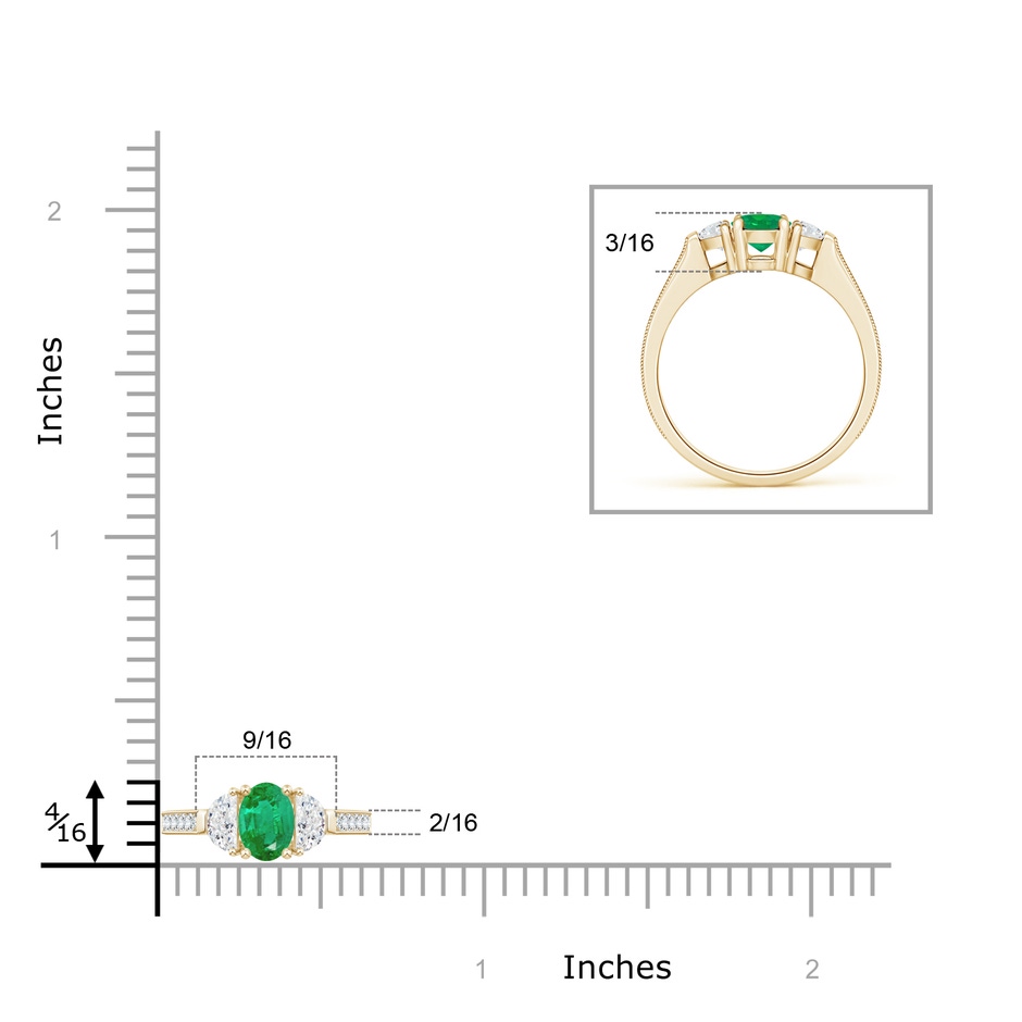 7x5mm AA Oval Emerald and Half Moon Diamond Three Stone Ring in Yellow Gold product image