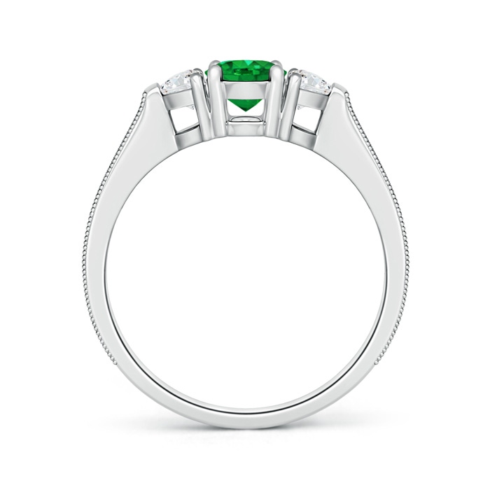 7x5mm AAA Oval Emerald and Half Moon Diamond Three Stone Ring in White Gold product image