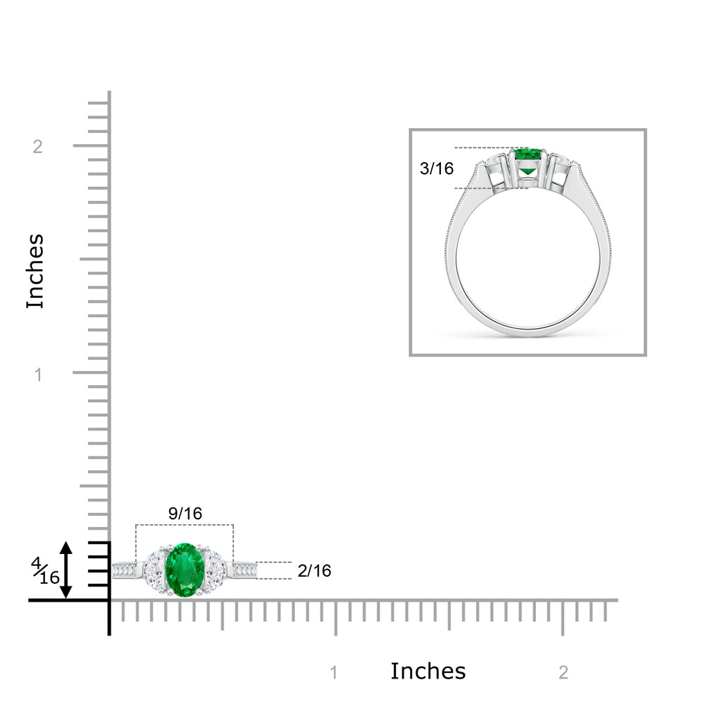 7x5mm AAA Oval Emerald and Half Moon Diamond Three Stone Ring in White Gold Product Image