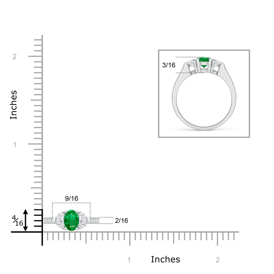 7x5mm AAA Oval Emerald and Half Moon Diamond Three Stone Ring in White Gold product image