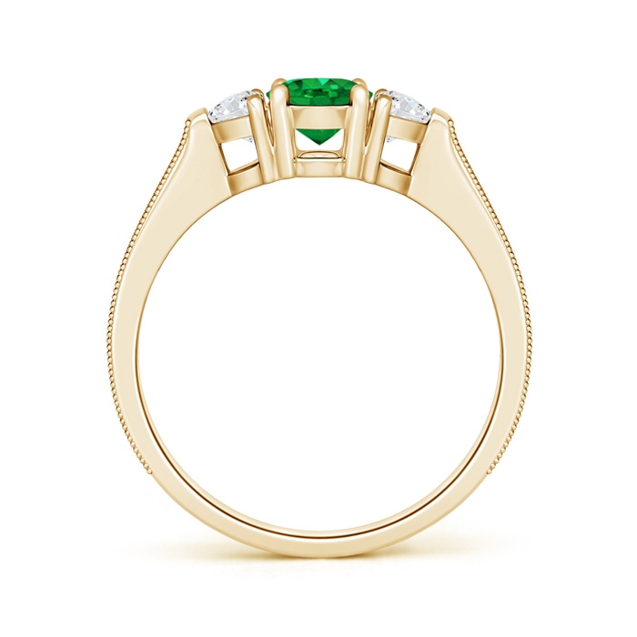 7x5mm AAA Oval Emerald and Half Moon Diamond Three Stone Ring in Yellow Gold Product Image