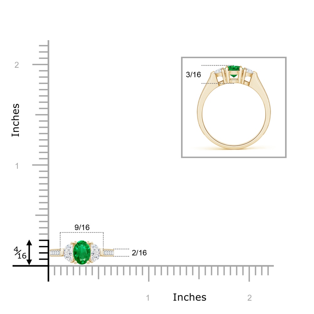 7x5mm AAA Oval Emerald and Half Moon Diamond Three Stone Ring in Yellow Gold Product Image