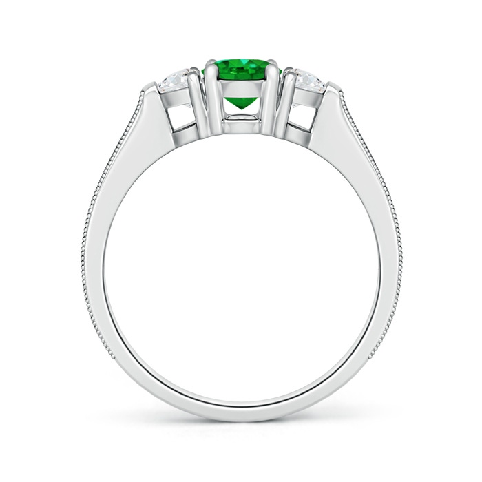 7x5mm AAAA Oval Emerald and Half Moon Diamond Three Stone Ring in White Gold product image