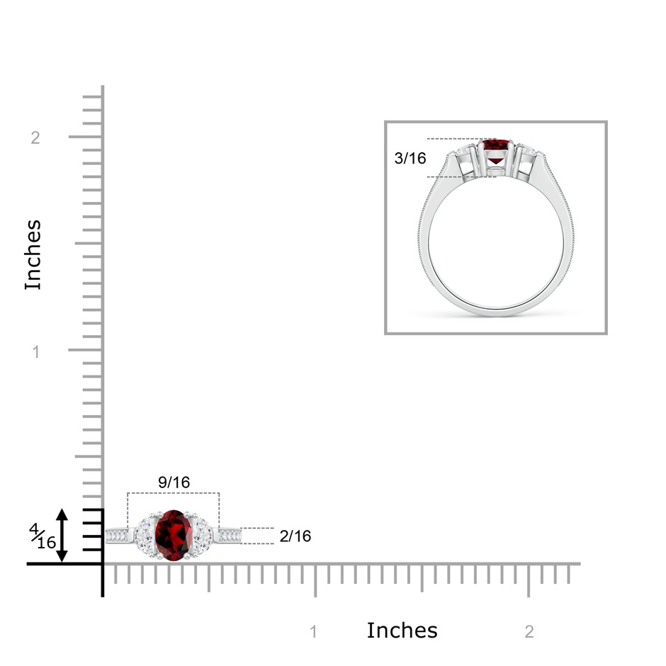 7x5mm AAAA Oval Garnet and Half Moon Diamond Three Stone Ring in White Gold product image