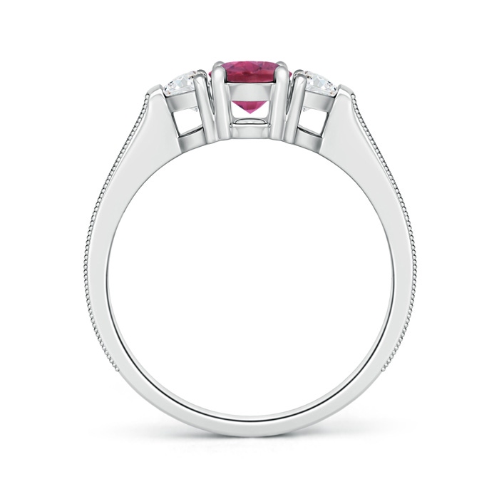 7x5mm AAA Oval Pink Tourmaline and Half Moon Diamond Three Stone Ring in White Gold Product Image