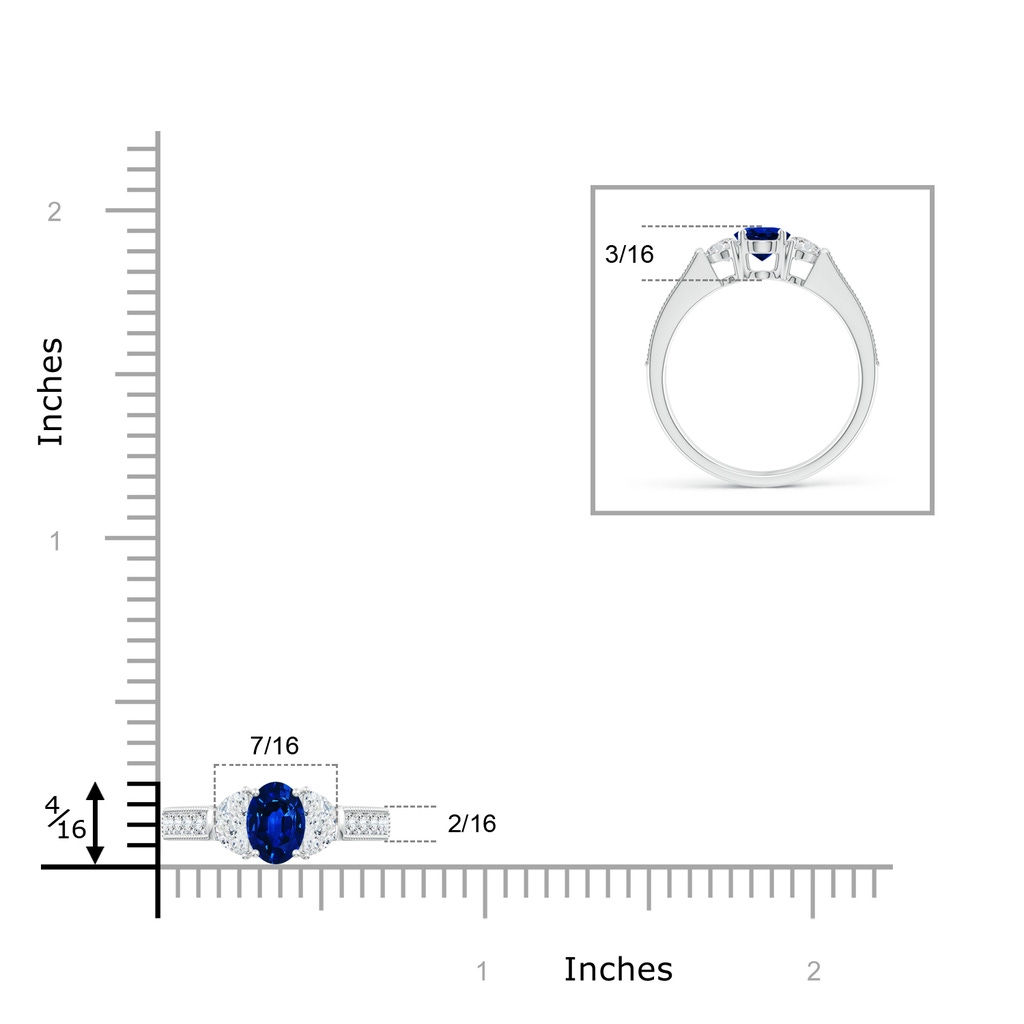 7x5mm AAAA Oval Blue Sapphire and Half Moon Diamond Three Stone Ring in P950 Platinum Product Image