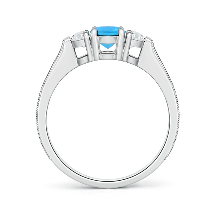 7x5mm AAA Oval Swiss Blue Topaz and Half Moon Diamond Three Stone Ring in White Gold product image