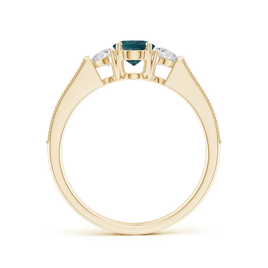 7x5mm AAA Oval Teal Montana Sapphire and Half Moon Diamond Three Stone Ring in Yellow Gold side 1