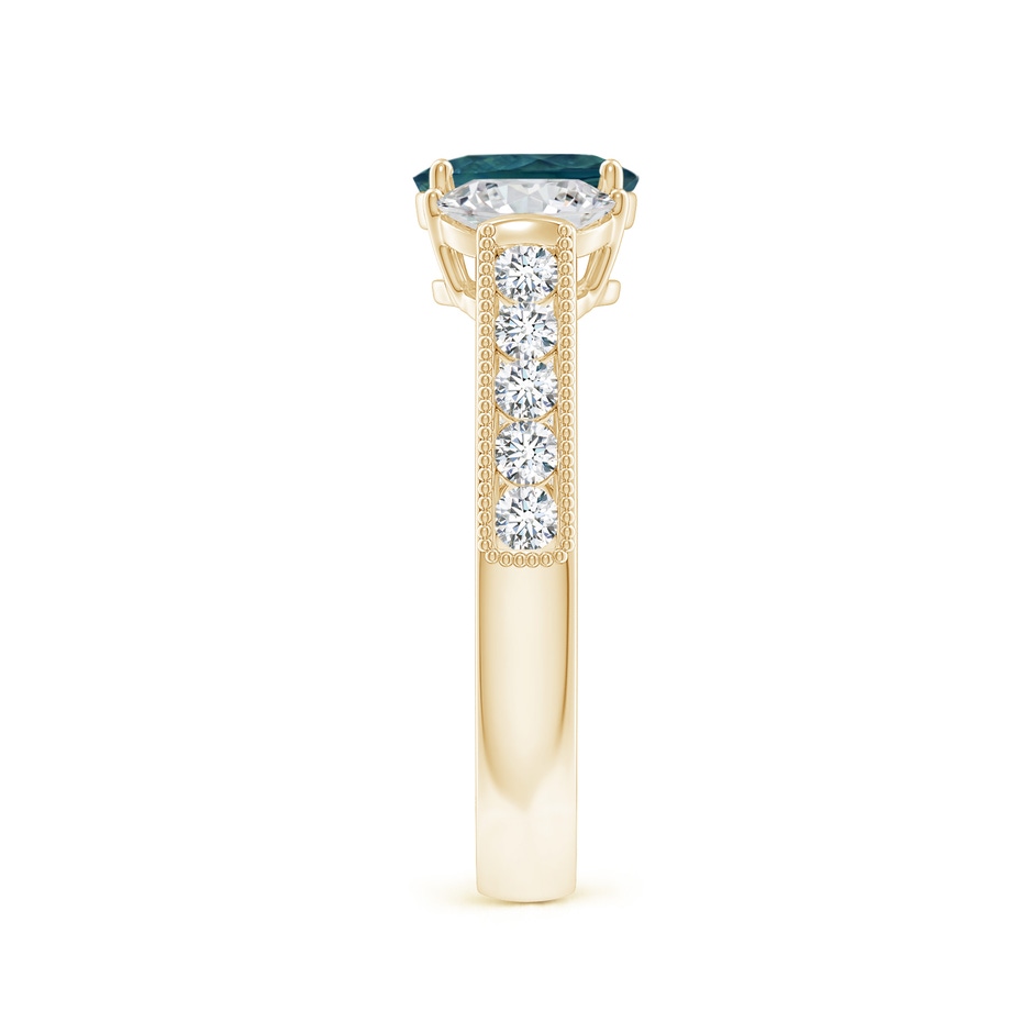 7x5mm AAA Oval Teal Montana Sapphire and Half Moon Diamond Three Stone Ring in Yellow Gold side 2